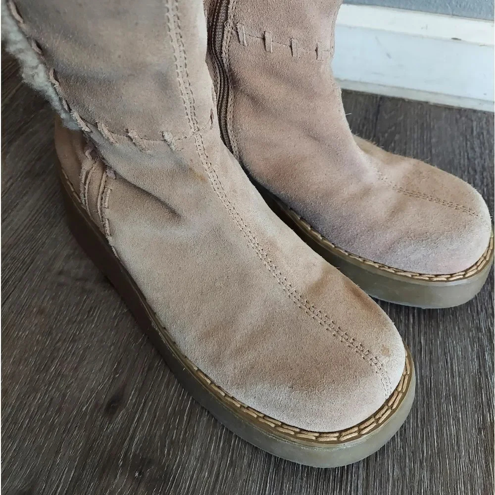 Vintage 90s Xhilaration Suede Platform Faux Fur Trim Chunky Boots Size 8.5